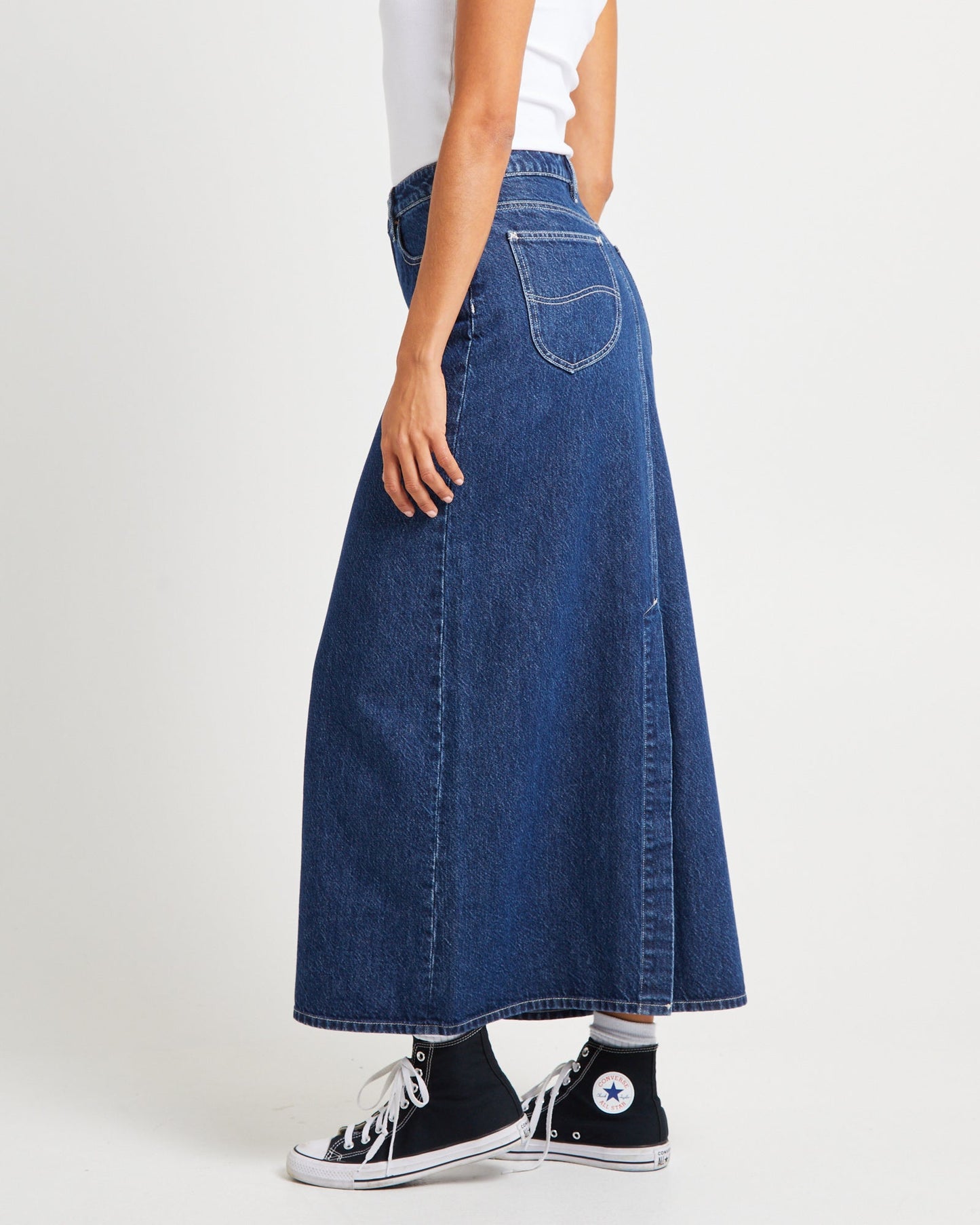 Signature Mid Denim Maxi Skirt Essentials Rinse